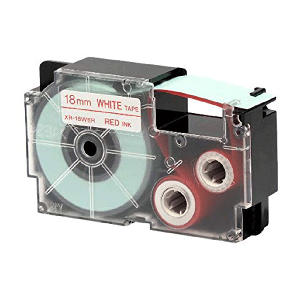 Casio EZ-Label Tape Cartridge - 18mm, Red on White (XR-18WER1)